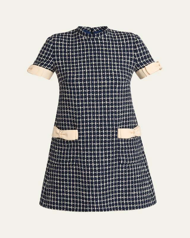 Bow-Embellished Boucle Mini Dress